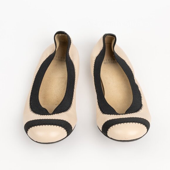 STUART WEITZMAN Giveable Leather Ballet Flats Cream & Black Size 6 M - Picture 4 of 11